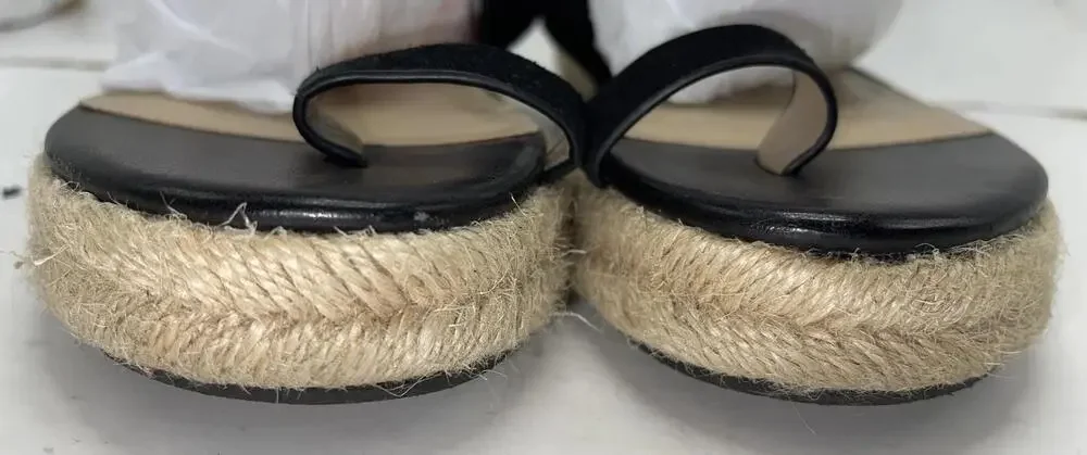 H By Halston Sandals Womens Size 7.5 Savannah Black Espadrille Toe Loop